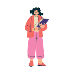 Multitasking Woman Character Doing Multiple Task Stand with Clipboard Vector Illustration