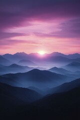 Obraz premium An uplifting digital artwork showcasing a sunrise over mountains, representing resilience and rebirth in the journey toward mental wellness.