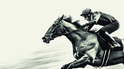 Fototapeta premium A jockey on a horse in motion. A background with motion blur as negative space. copy space for text.