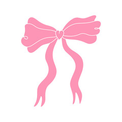 Coquette pink pretty charming bow frame vector Illustration, cute doodle decor, boho flat girl accessories. Isolated hand-drawn ribbon art. Trendy girly fancy concept. Holiday party invitation