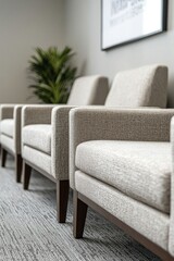 Fototapeta premium Modern waiting area featuring comfortable seating and soothing decor designed to enhance patient comfort and tranquility.