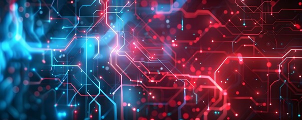 Fototapeta premium Abstract Circuit Board with Red and Blue Glowing Lines