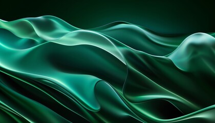 Obraz premium Abstract Dark Green Waves, Smooth Curves, Flowing Design, Elegant Gradient, Background Art, Copy Space