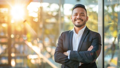 Obraz premium Confident Businessman in Bright Office with Plants