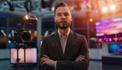 Fototapeta premium Professional TV News Anchor in Studio