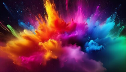 Abstract colorful powder smoke explosion against a dark background