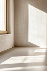 Elegant property interiors with a large window, natural lighting and contrasting shadows. Residential Real Estate interior design composition background or template.