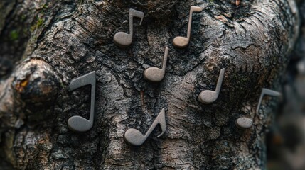 Fototapeta premium Musical Notes on Tree Bark