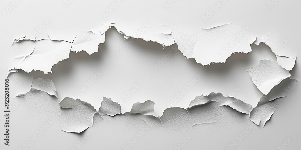 Poster creating a realistic effect with faux torn paper featuring sharp digital edges, simulated depth, cle