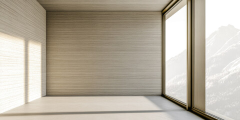 Obraz premium Elegant property interiors with a large window, natural lighting and contrasting shadows. Residential Real Estate interior design composition background or template.