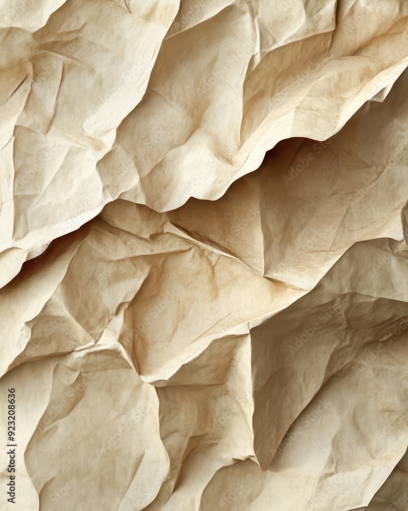 Poster crumpled paper texture with realistic folds and light shadows, creating depth with an aged brown tin