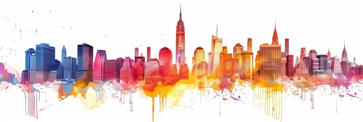 Line Skyline of New York City. Single Profile Silhouette of Urban Landmarks