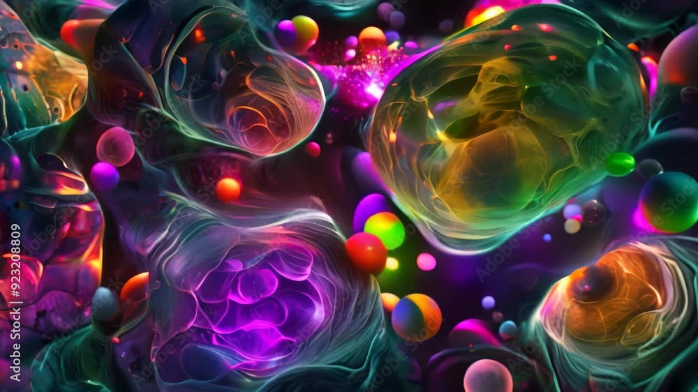 Poster computer generated bunch of bubbles with vibrant hues and patterns, vibrant hues and patterns in the