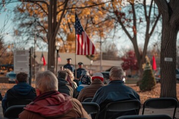 Veterans Day ceremony at town square with attendees