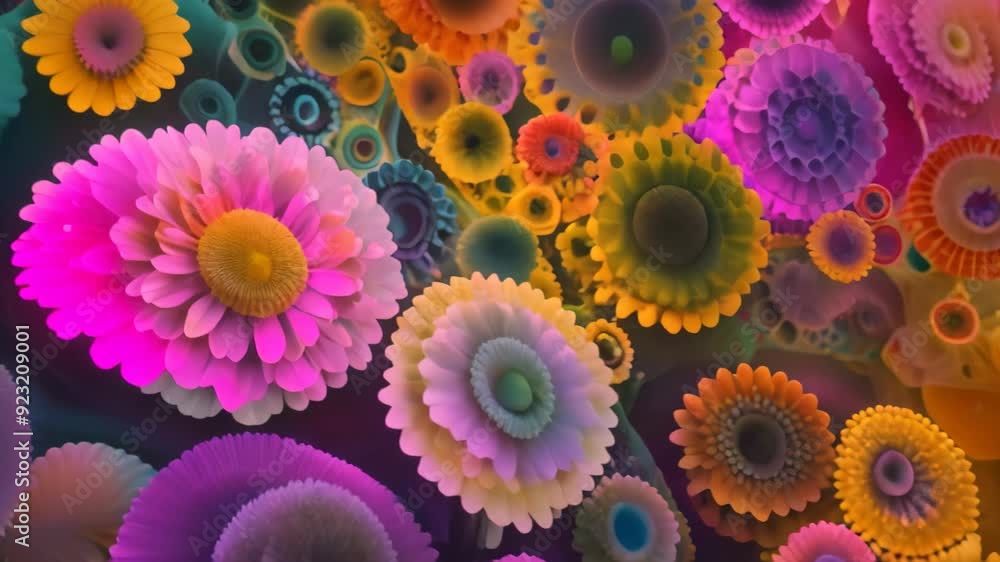 Aufkleber close-up view of various vibrant colored objects with intricate patterns, vibrant hues and patterns 