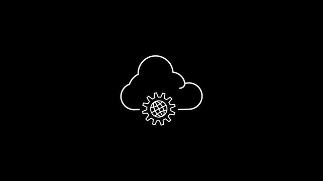 Neon line globe with cloud like global data. linear trend modern graphic logotype stroke design info graphic element isolated on black. concept of
