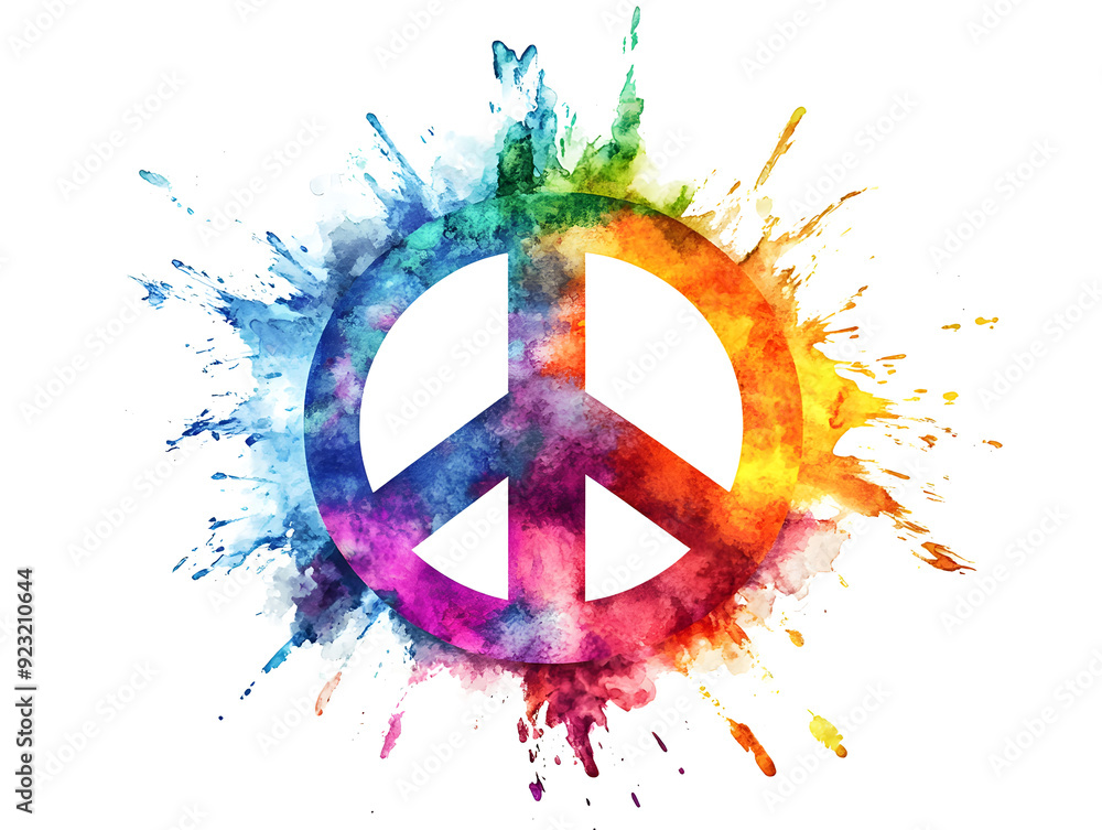 Wall mural Watercolor illustration of peace symbol colored with splashes on white background