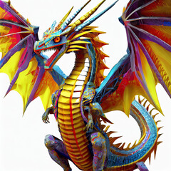 dragón con alas desplegadas con colores vibrantes