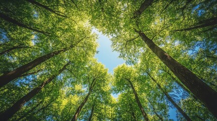 Fototapeta premium Lush green forest thriving under renewable energy sources and clear blue skies