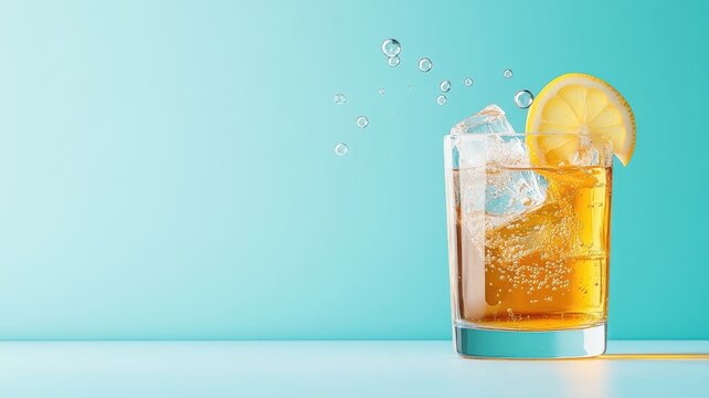 Ginger ale with playful bubble face and lemon slice hat.