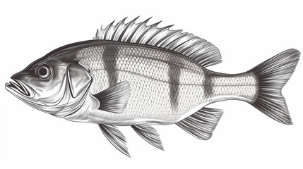 Obraz premium fish drawing, fish pencil drawing vintage
