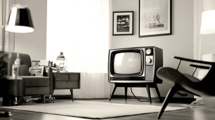 Sunlight pours through the window, illuminating a vintage television set and comfortable furnishings in a serene living room atmosphere