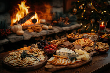 Fireplace and a lot of food behind