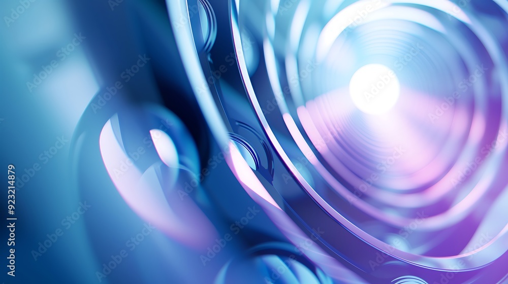 Wall mural abstract blue and purple swirl with light at the end.