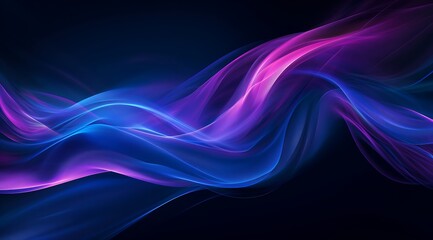 Abstract blue and purple wavy lines on dark background.