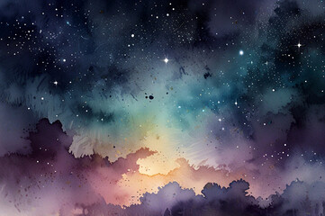 Fototapeta premium Celestial Watercolor Sky with Indigo to Lavender Gradient and Subtle Stars