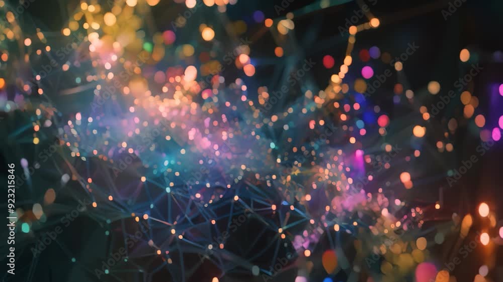 Poster a complex network of dots and lines forming an abstract interconnected system, visualize a fluid mos