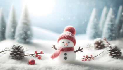 Fototapeta premium A cute snowman with a winter background