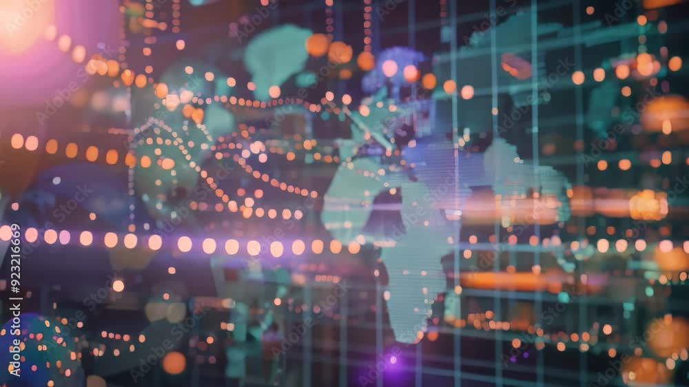 Aufkleber world map illuminated on digital screen, showcasing global data and connectivity, visualize the glob