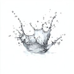 Dynamic water splash captured in a moment of impact on a white background