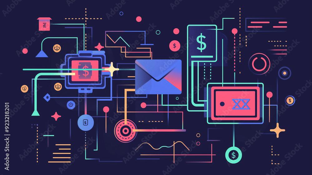 Canvas Prints instant money transfer process, and digital currency symbols. speed and efficiency of digital transa