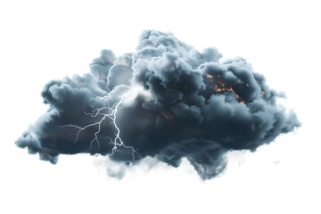 Realistic storm black clouds with lightning flashes isolated on transparent background
