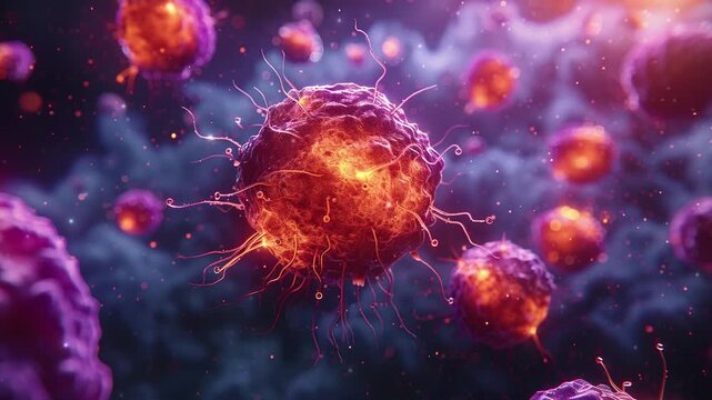 3d illustration of cancer cells. Cancer disease concept, medically accurate illustration of a cancer cell