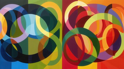 Bold rings in varied colors overlap, creating dynamic patterns and energizing visuals in this contemporary artwork