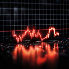 Dynamic market graph showing fluctuating values with a vibrant red line, illustrating investment trends and analysis.