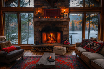 Rustic cabin with fireplace