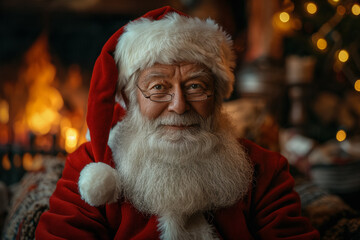 Santa claus behind a fireplace