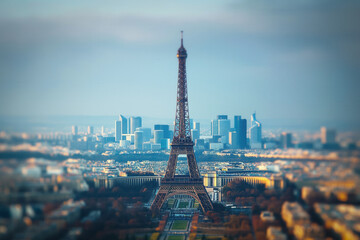 Obraz premium Skyline of Paris with Eiffel Tower in Paris, France, tilt shift,