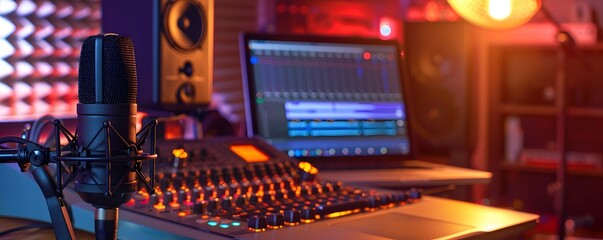 Close-Up of a Microphone in a Recording Studio with a Blurry Background