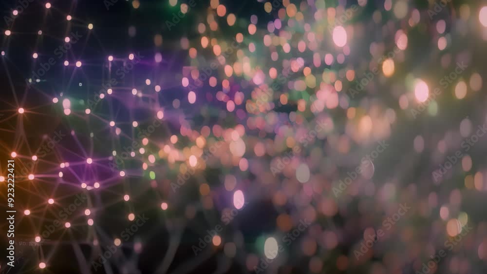 Poster abstract background featuring vibrant colors, lines, and dots in a network pattern, illustrating the