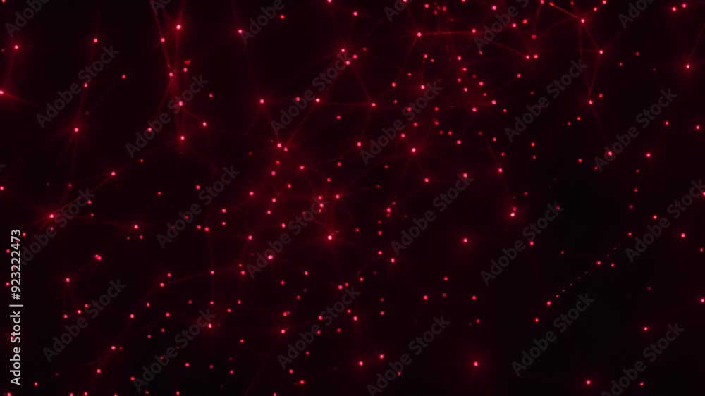 Poster Abstract black and red background with intersecting lines and scattered dots creating a visually dynamic pattern, Visualizing the concept of network vulnerability