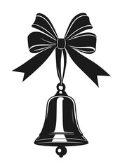 Hand drawn black and white bell with bow. Vector illustration.