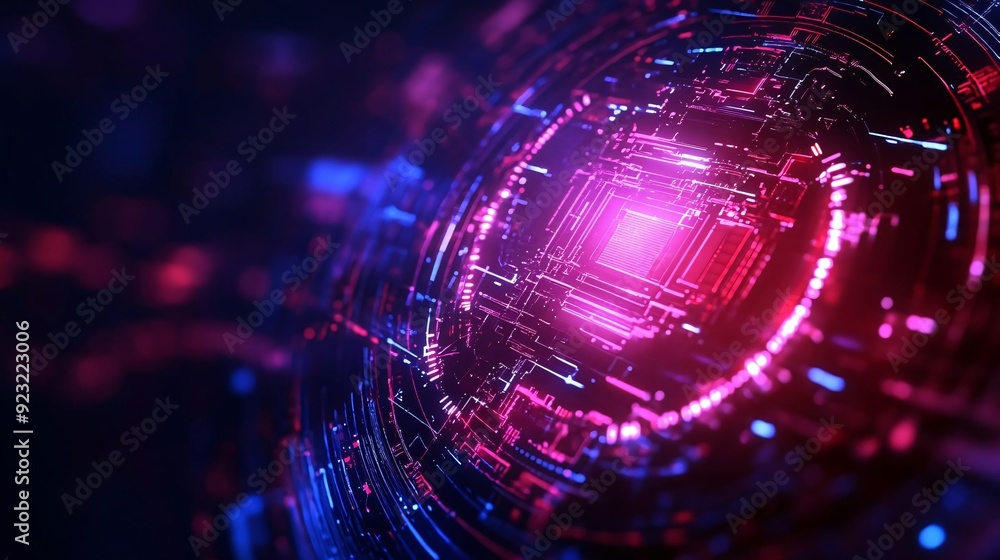 Poster abstract digital design featuring vibrant colors and intricate patterns, perfect for technology and 