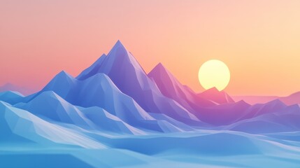 Low Poly Mountain Range with Sunset