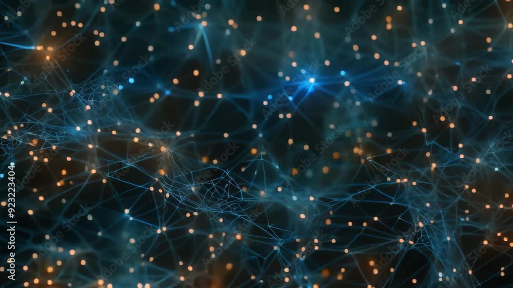 Poster computer generated visualization of a complex network of connected lines, visualizing the invisible 