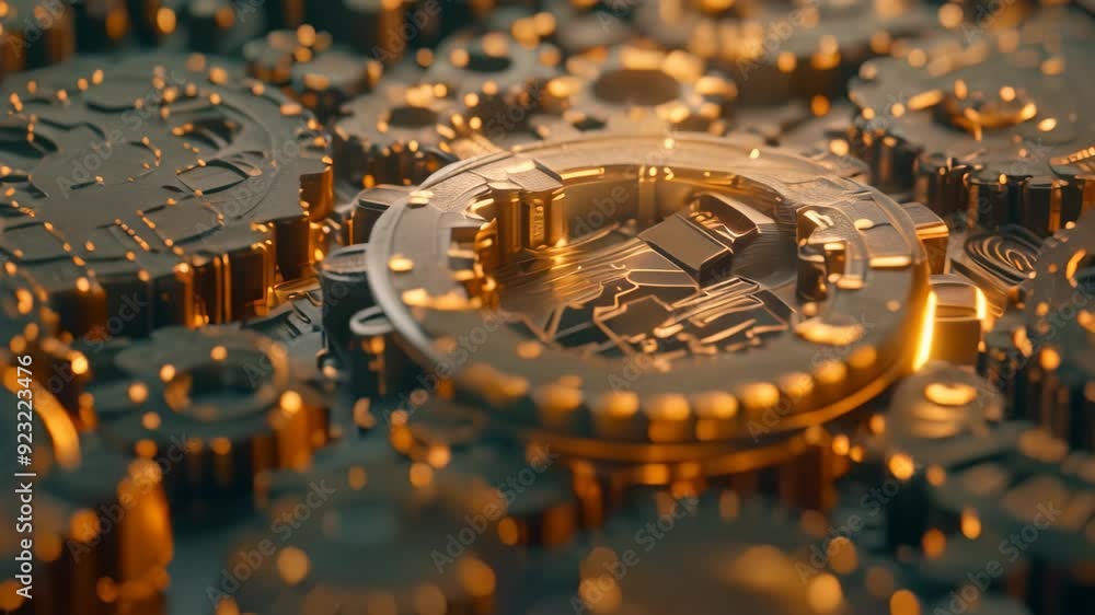 Poster detailed view of a computer chip showing intricate circuits and connections, visualizing the process
